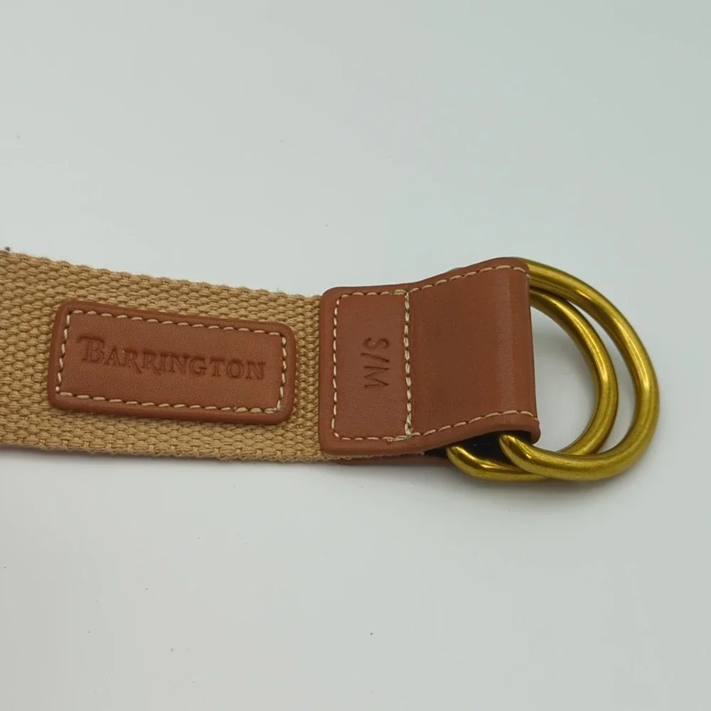Barrington LA Logo D-Ring Canvas Leather Belt Womens S/M Maroon Gold